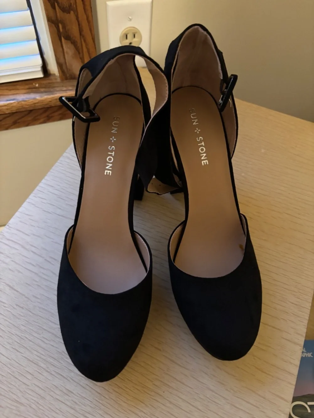 Sun + Stone platform suede heel